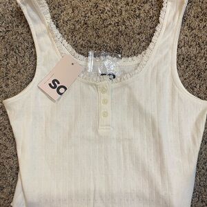 SO Ivory Lace Button Tank